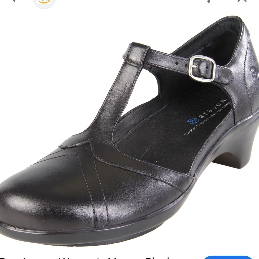 Aravon black Mary Jane Comfort Leather Heels comfort shoes t strap preppy 8.5 - Picture 3 of 12